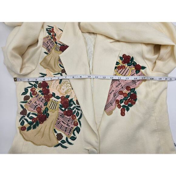 Unique Jenna Size 14 Ivory "Let the Earth Rejoice" Christmas Wool Blazer *Flaws - Picture 11 of 13